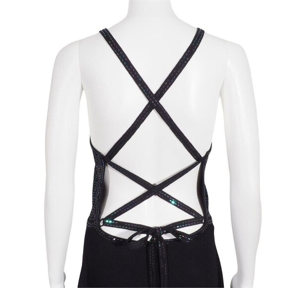 St John Evening Dress Size 4 Long Halter Criss Cross Open Back Iridescent - Picture 9 of 10